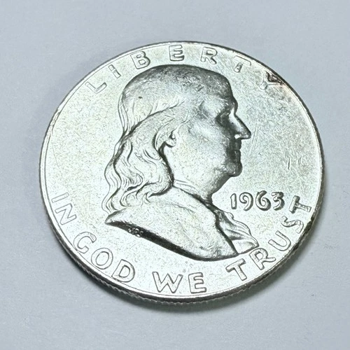 1963 Franklin Half Dollar Fine 90% Silver AU About Uncirculated Condition#4508