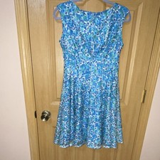 Danny & Nicole Womens 8P Blue/Green/White Floral Fit & Flare Knee Dress Zip