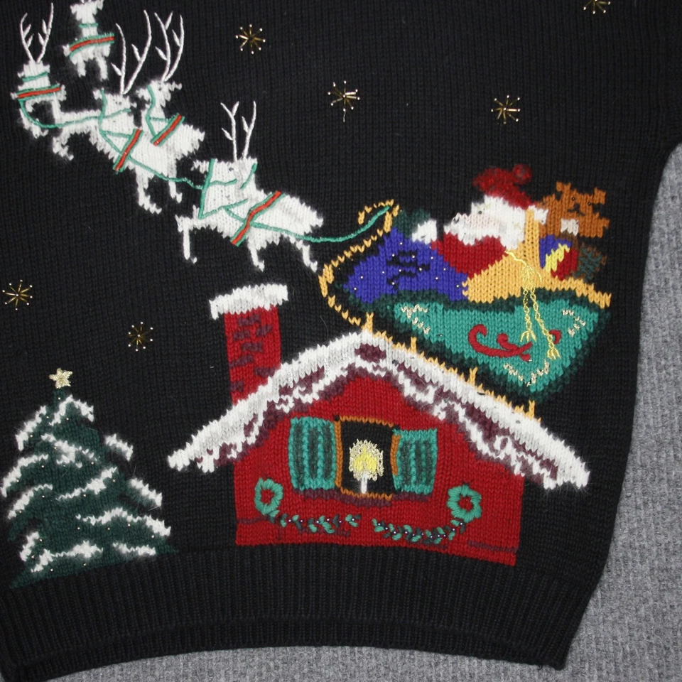 Cascade Classics Mujer 1X Negro Feo Navidad Suéter Santa Reno Casa Foto 3 de 4