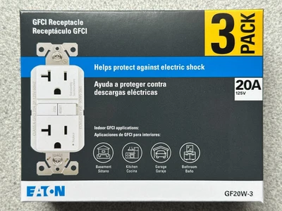 NEW Eaton GF20W 3 PACK White GFCI Decorator Outlet Receptacle 20A 125V, Lot of 3