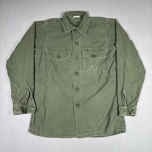 Vintage Military Shirt 15.5x33 OG-107 Type 1 Cotton Sateen Vietnam War