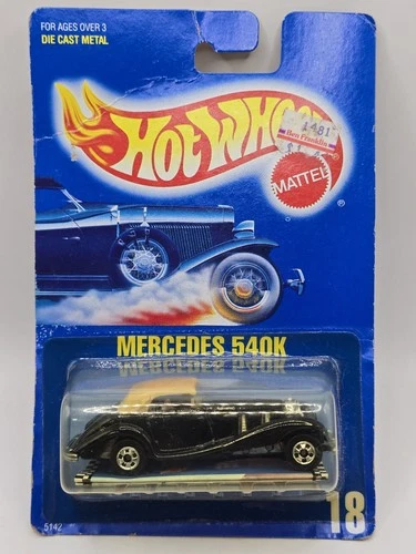 1989 Hot Wheels Mercedes 540K Black #18 Vintage Blue Card Diecast 1:64