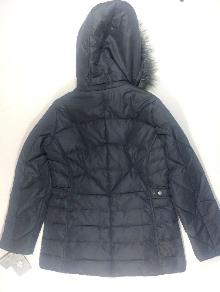 Larry Levine женщин короткий пуховик с отделкой из искусственного меха / куртка / сталь, маленький новый с Ярлыками! - Изображение 2 из 4