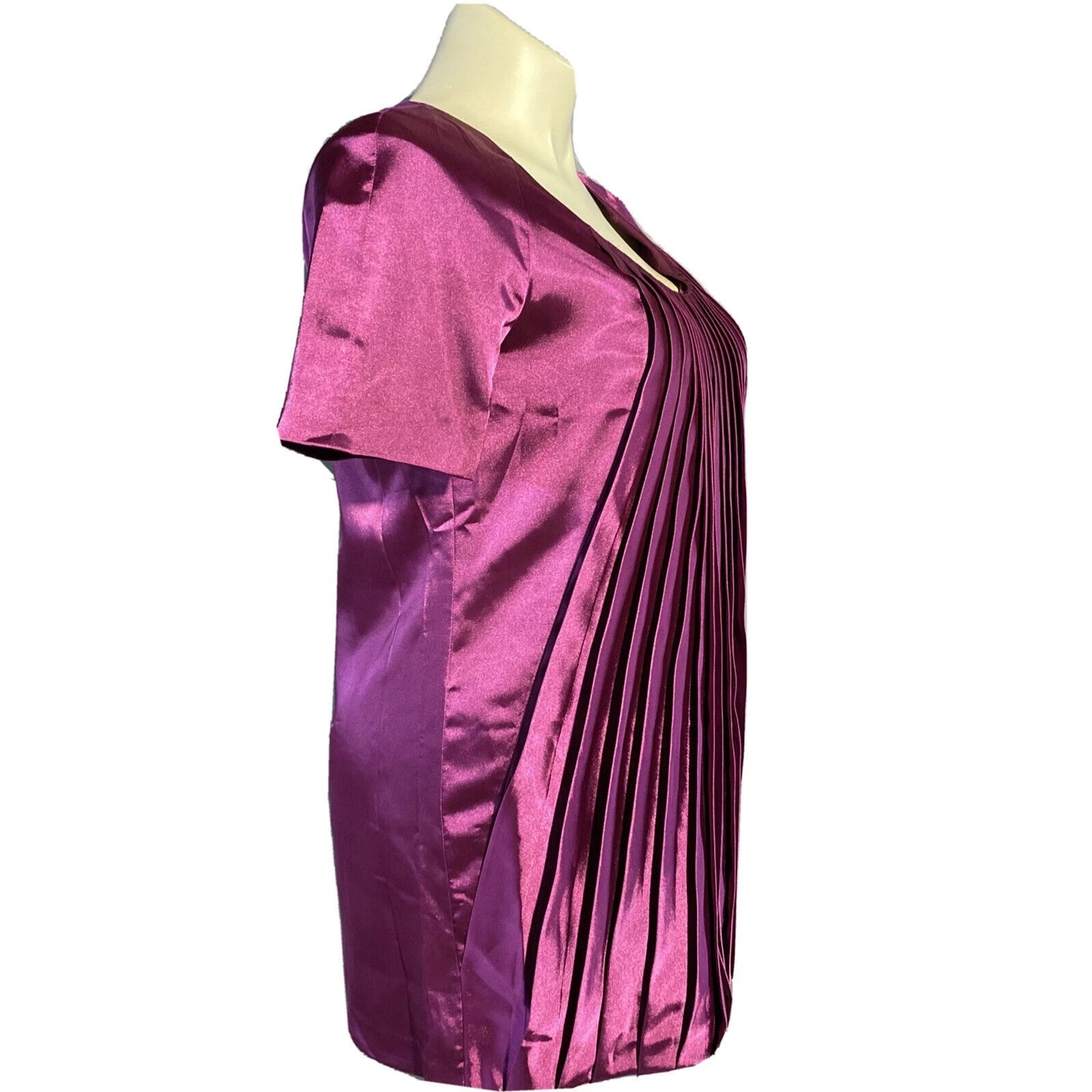Michael Kors tunica 12 abito corto raso scatola pieghe scollo cambio foderato fucsia