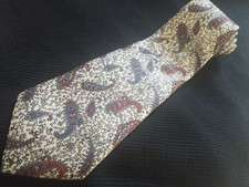 Mens CHRISTIAN DIOR Necktie Paisley Silk Tie Cream Red Blue USA Made