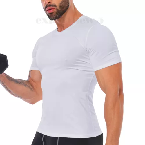 Camisa de compresión para hombre capa base torso deportivo manga corta gimnasio seco rápido camiseta - Imagen 11 de 26