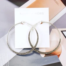 NWDF Michael Kors Crystal Detail Hoop Earrings Silver Black