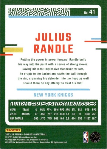 2023-24 Donruss #41 Julius Randle - New York Knicks - Picture 2 of 2