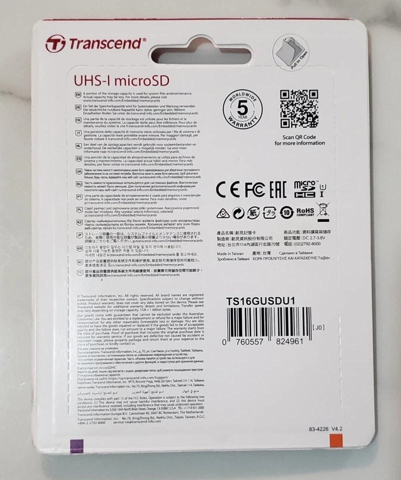 Transcend 16gb Micro SD Card 90MB/s (pack of 10) - Image 2 of 2