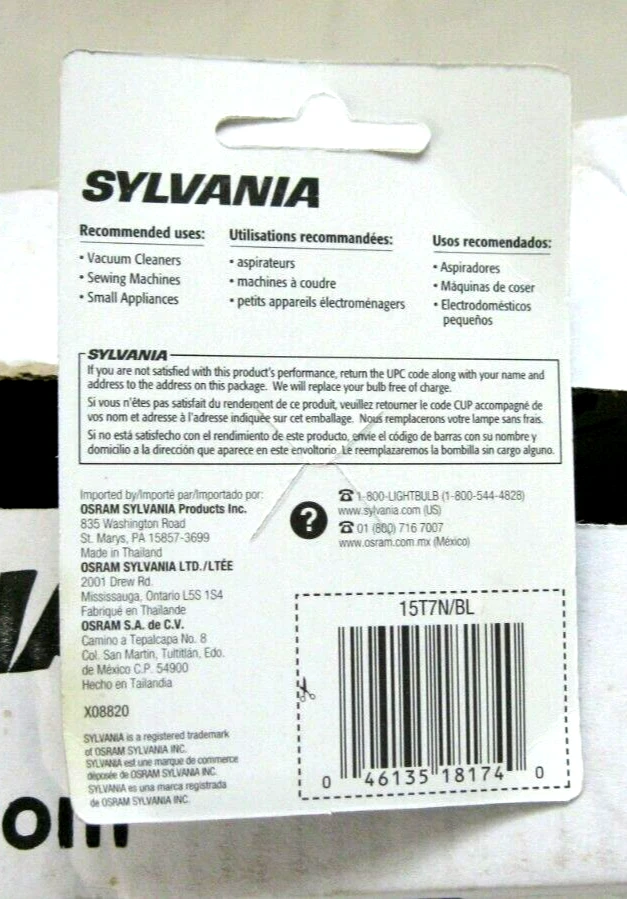 Sylvania 15W Tubular Light Bulb T7 Indicator Clear Bulb Lamp E17 Lot 12 18174 - Image 3 of 4
