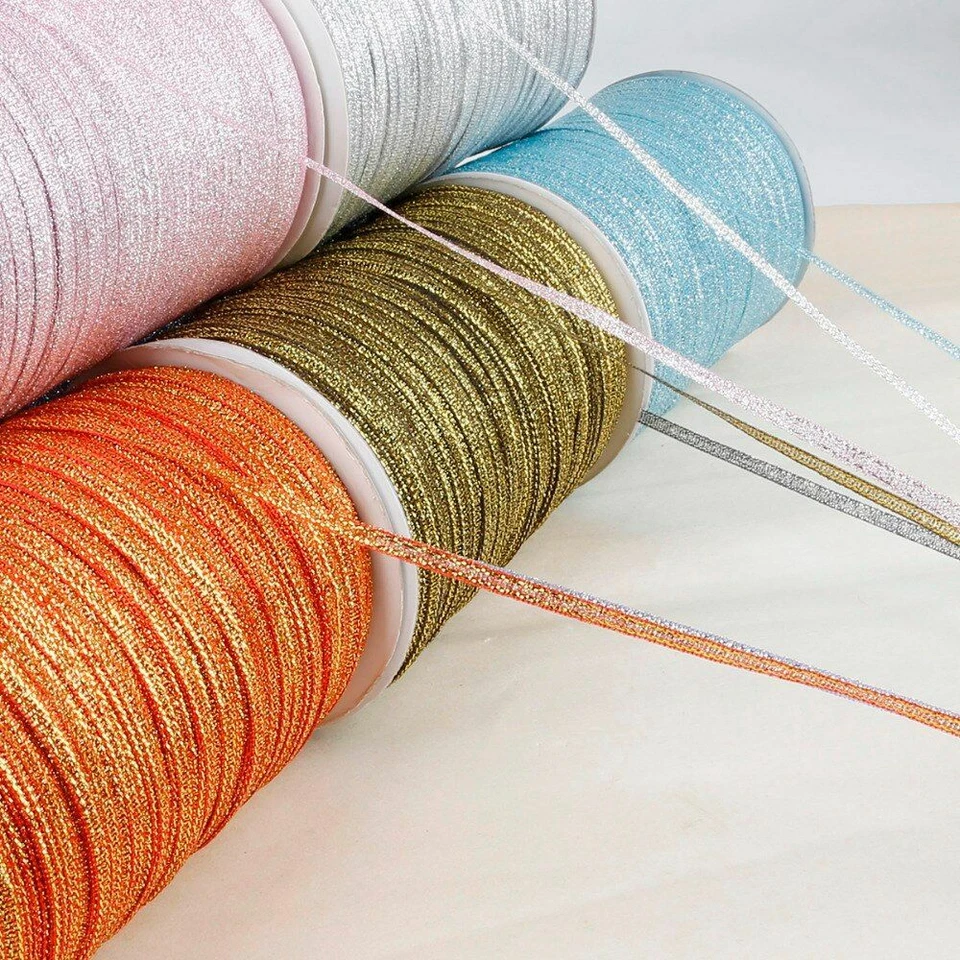 20yards/bag Metallic Glitter Ribbons 3mm Polyester Double Face Ribbon Sewing Cra - Image 2 of 4