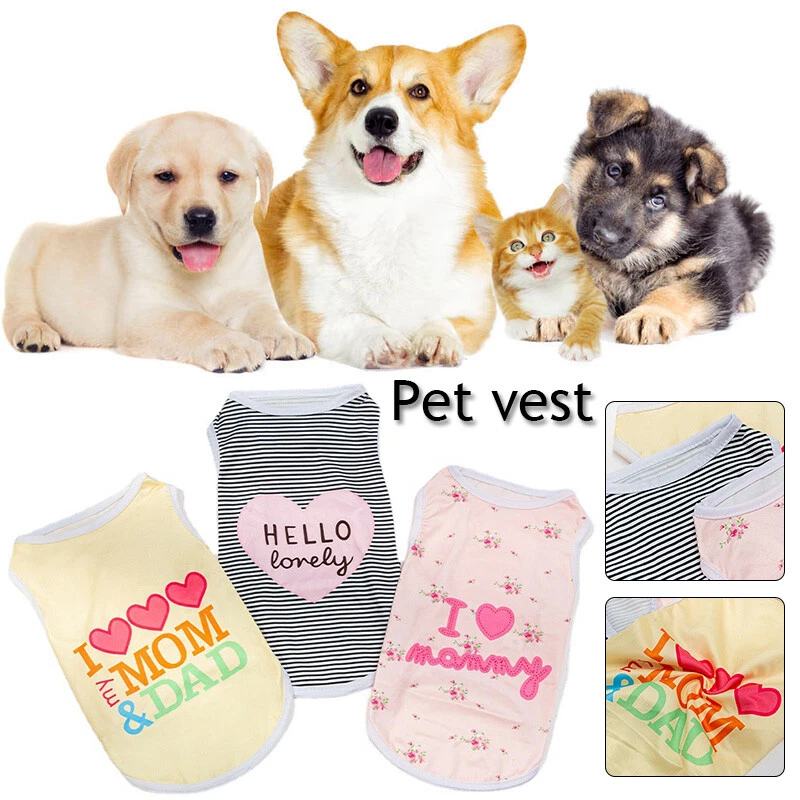Dog Pet Clothes Summer I Love MOM DAD Vest Sleeveless Dog T-Shirts Apparel HOT 」 - Image 3 of 4