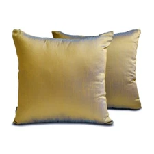 Art Silk Plain Set of 2, 16"x16" Throw Pillow Cover - Turquoise Gold Luxury