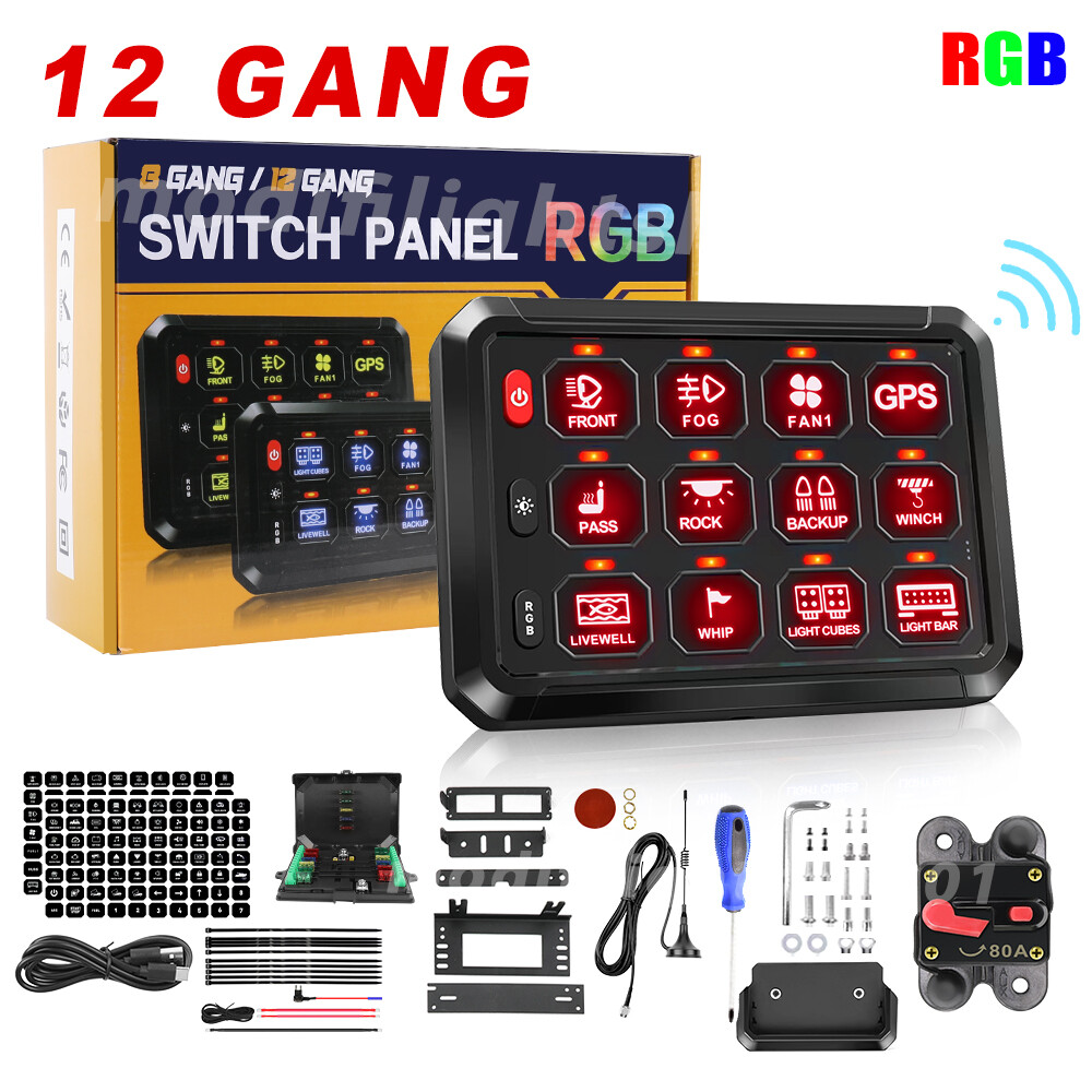 Wireless 12 Gang RGB Switch Panel LED Light Bar Relay System 12/24V Marine Boat