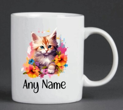 Aquarell Katze Personalisiert Becher Tasse Spülmaschinenfest MADE TO ORDER 1