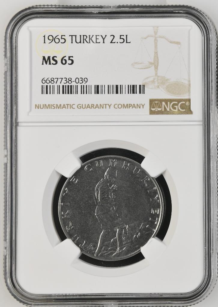 Turkey 2.5 Lira 1965 NGC MS 65