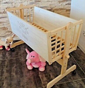 Berceau Bebe Bebe Couchette Bebe Lit Bebe Blanc Gris Gravure Ebay