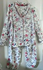 -KAREN NEUBURGER PAJAMAS IVORY RED FLORAL CRIMSON BUTTON FRONT  LONG PANTS PM