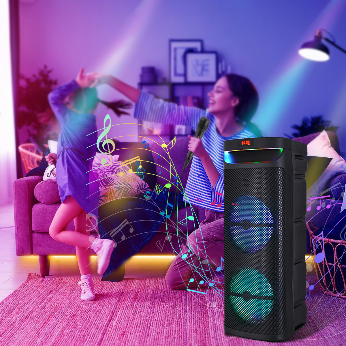 Enceinte Groove X1 Partybox Avec Lumières Disco + Micro Karaoké - 200W Bluetooth - Pied Réglable