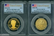2012-W $10 GOLD SPOUSE FRANCES CLEVELAND 2nd PCGS PR70 PF70 & MS70 2-Coin SET FS