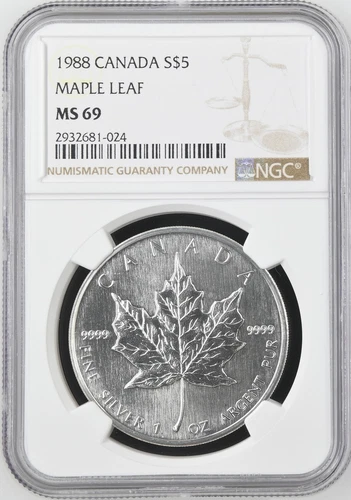 TOP POP 1988 NGC MS-69 Canadian Silver Maple Leaf * NONE FINER! S$5 Canada