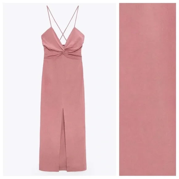 NWT ZARA LINEN BLEND KNOTTED MIDI DRESS CHALK PINK SIZE S | 7881/381 | eBay NWT ZARA LINEN BLEND KNOTTED MIDI DRESS CHALK PINK SIZE S | 7881/381 | eBay