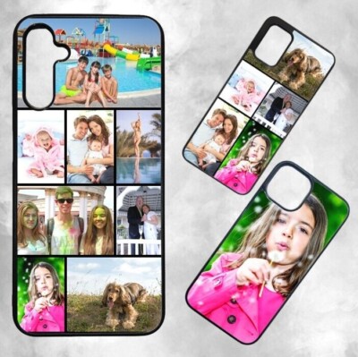 PERSONALISIERTE Silikon Gummi Seite Handy Hülle für Samsung iPhone FOTO Collage