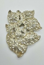 Clear Rhinestone Silver Tone Leaf Leaves Shoe Clip Antique Vintage