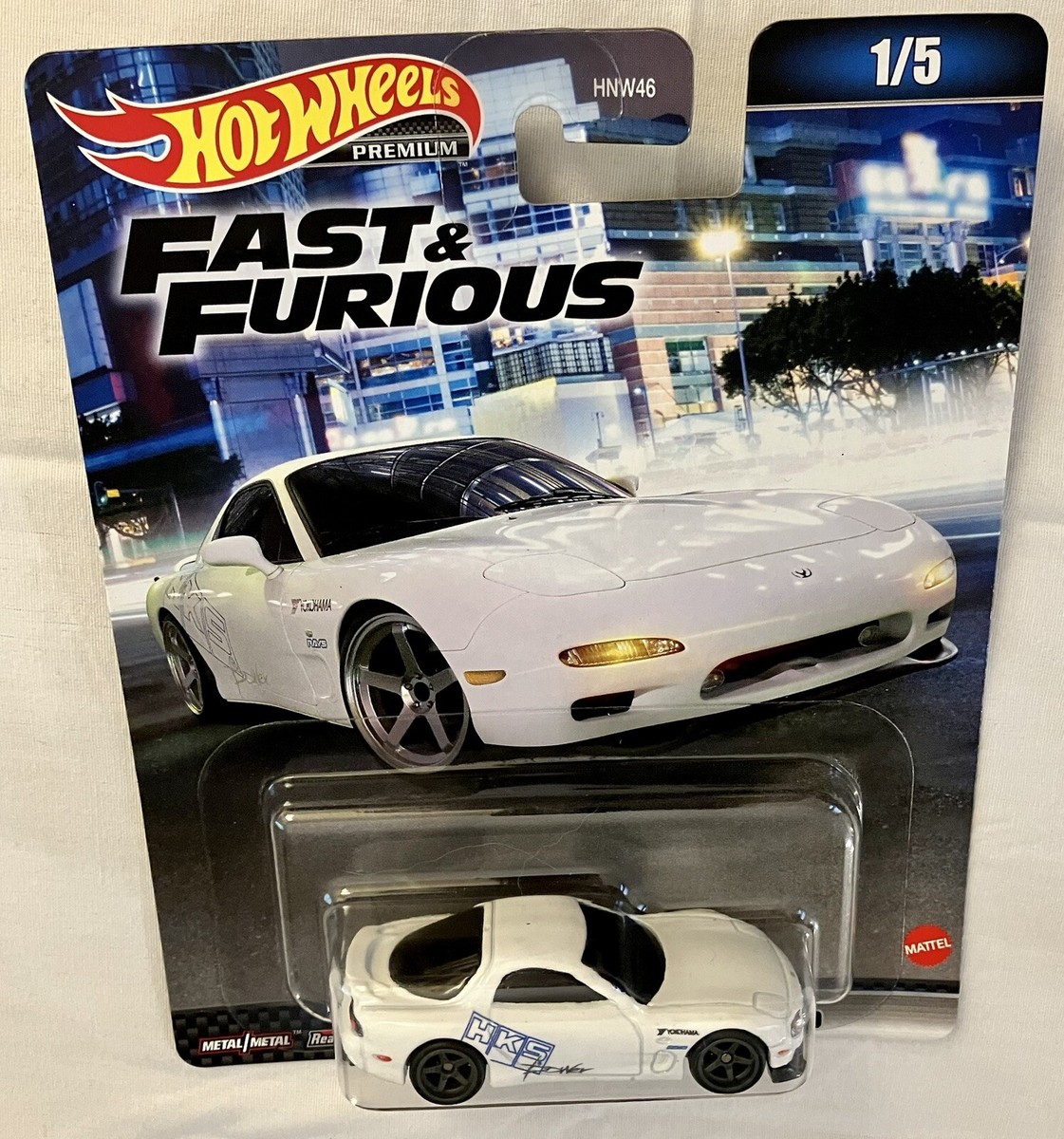 W806 新品 hachette MAZDA ƐFINI RX-7 (FD3S) Hot Wheels Fast & Furious Mazda RX-7 FD white HKS livery on
