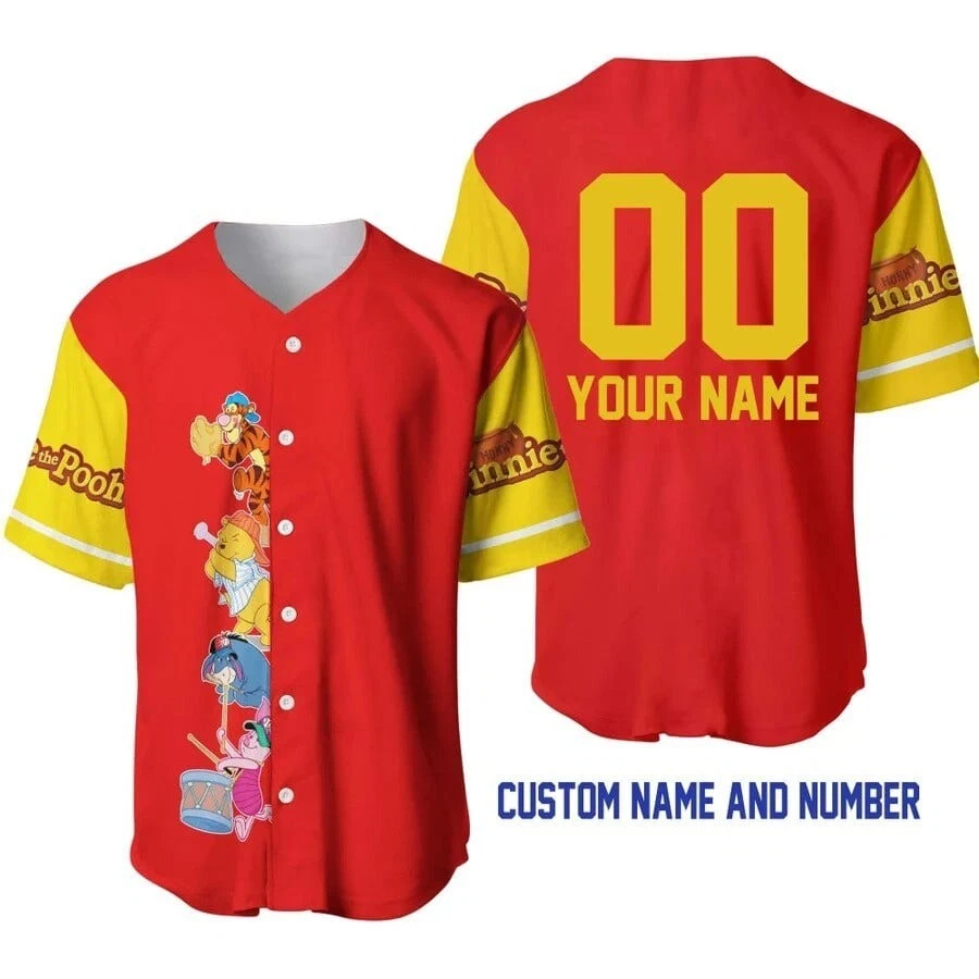 Personalized Winnie The Pooh Baseball Jersey Button Down Shirt