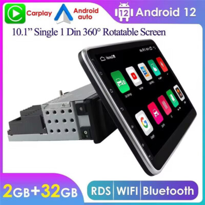 Single 1DIN Rotatable 10.1'' Android 13 Touch Screen Car Stereo Radio GPS Wifi