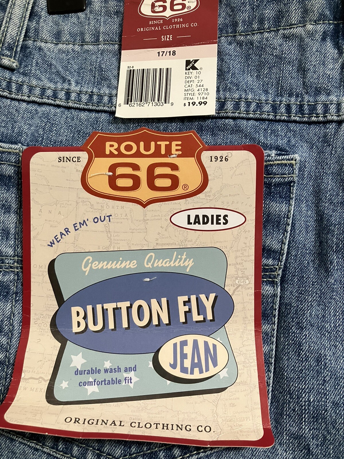 Size 17/18 By Original Clothing Co, Route 66 , Button Fly  N