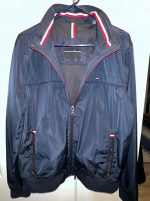 TOMMY HILFIGER Men's Water Resistant Windbreaker Jacket -Navy with TH Logo