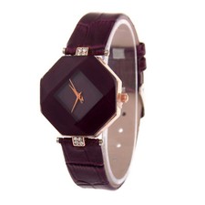 Image of Purple Octagon Watch with Purple Leather strap, Rose gold, Diamante crystal