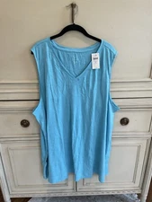 J.Jill Pima V-neck Sleeveless Blue Tunic NWT $55 4X Plus Size 100% Cotton