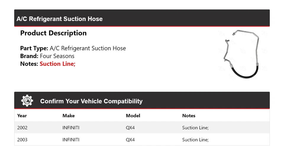 Manguera de succión de refrigerante aire acondicionado Infiniti QX4 2002-2003 4 estaciones Foto 2 de 4