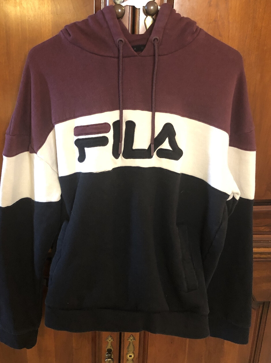 Felpa con cappuccio vintage FILA Spellout Colorblock media