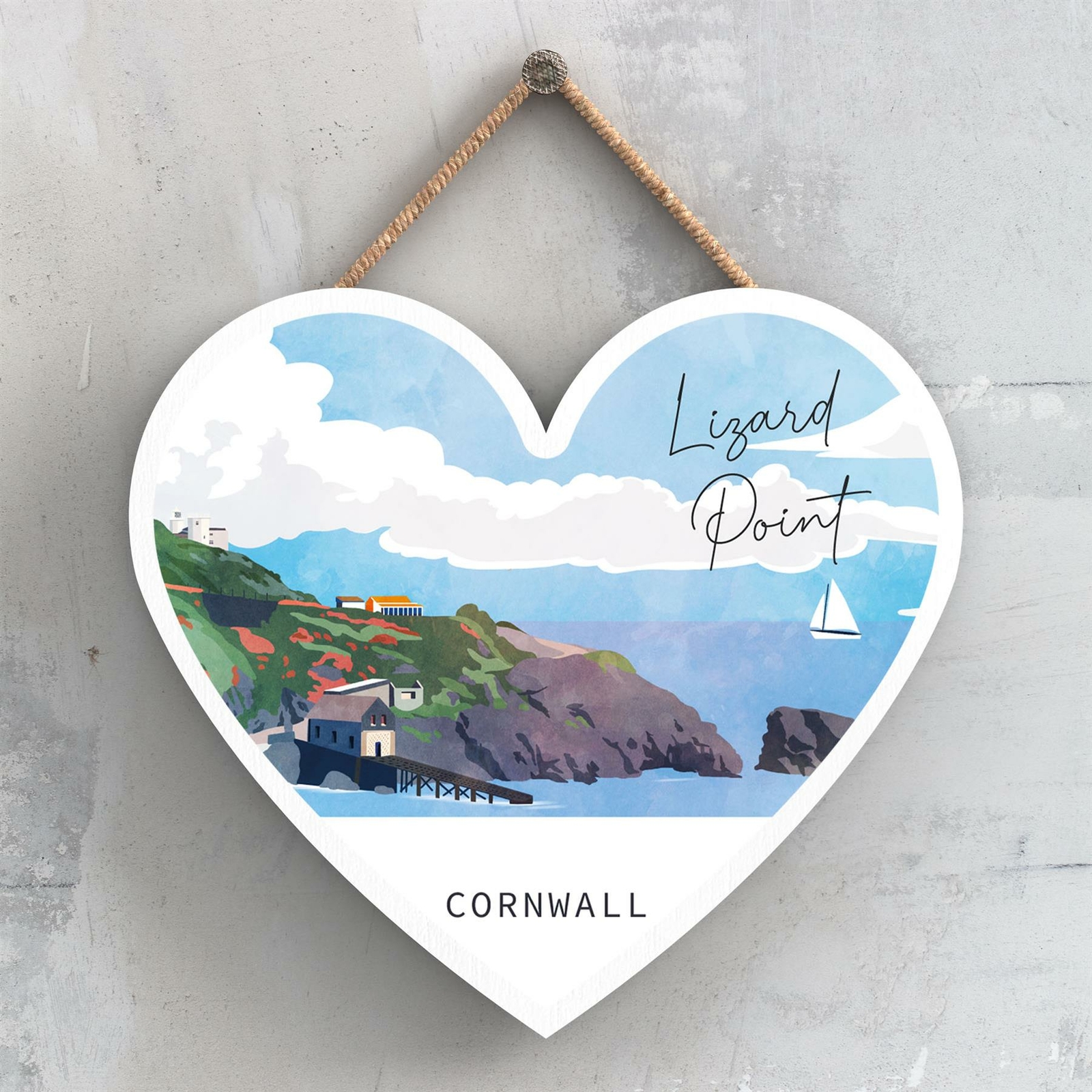 LIZARD POINT ILLUSTRATION PRINT CORNWALL WOODEN HANGING PLAQUE