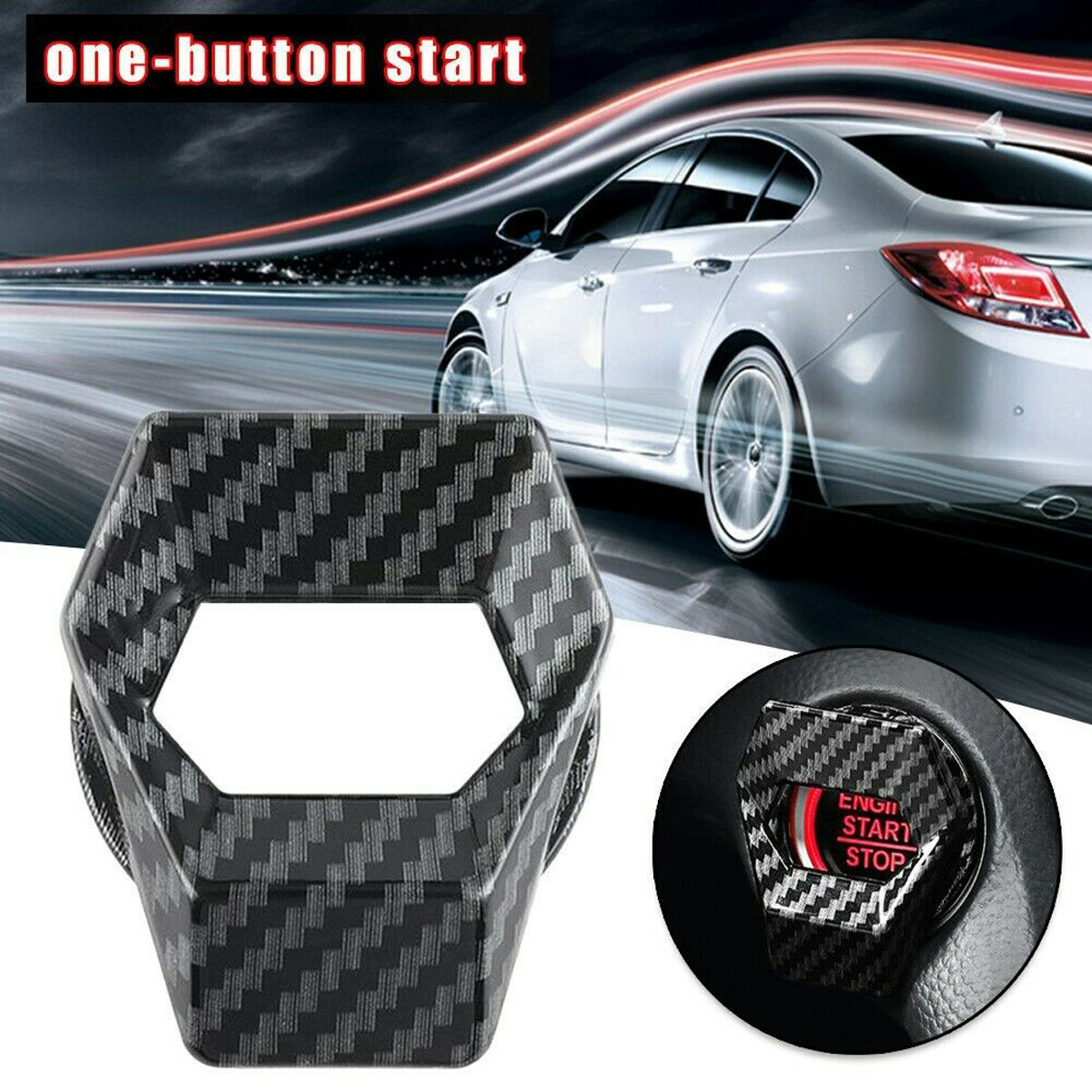 Black Carbon Fiber Car Engine Parts Start Push Button Switch - Foto 9