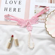 Sexy Women Lace Pearl Thong G-string Panties Lingerie Underwear Crotchles T-back