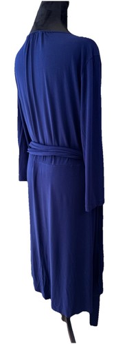 Banana Republic Ladies Rayon Navy Blue Midi Wrap Dress, Size L Stretch Comfort - Picture 8 of 19