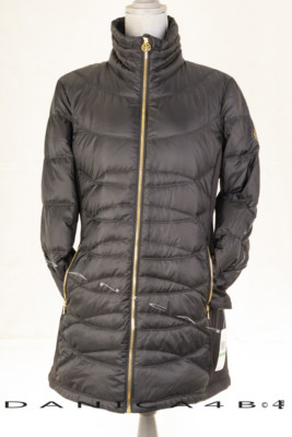 Michael Kors Women's Quilted Mixed Down Jacket Coat Large Black