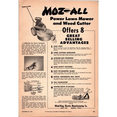 Wind-King Electric Manufacturing Co Moz-All Mower Merrill IA 1949 Ad SI16