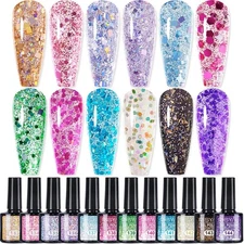 Glitter Sequins Gel Nail Polish Sparkly Shiny Yellow Blue Green Gel Nail Polish