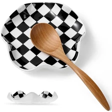 Ceramic Spoon Rest, 5.3in Black & White Pattern, Heat Resistant Cooking Spoon...
