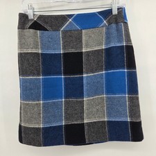 Talbots Plaid Mini Skirt 4P Blue Gray Wool Blend Academic Preppy Classic