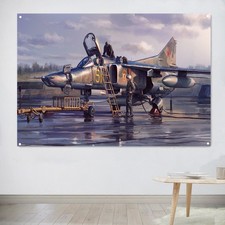 Bandera soviética Mikoyan MIG-27D caza jet lienzo arte impresión pancarta decoración de pared HOGAR