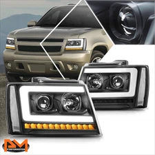 For 07-14 Tahoe/Suburban LED Sequential Signal Projector Headlight Black/Clear