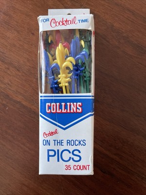 Vintage Collins Cocktail Fluer DeLis Plastic Drink Swizzle Sticks Multicolor NOS