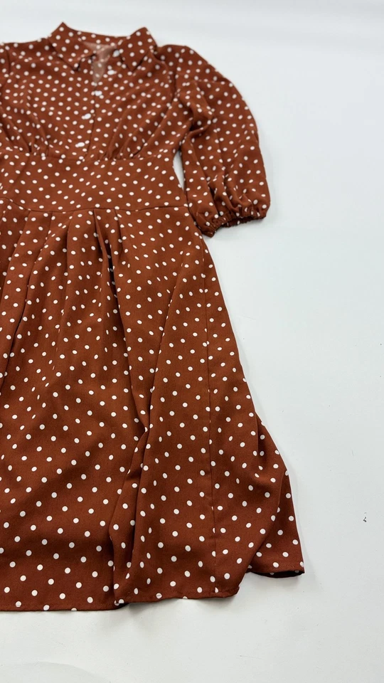 RIXO London Dress Womens Medium Brown Polka Dot Fit Flare Kate Middleton - Image 3 of 4